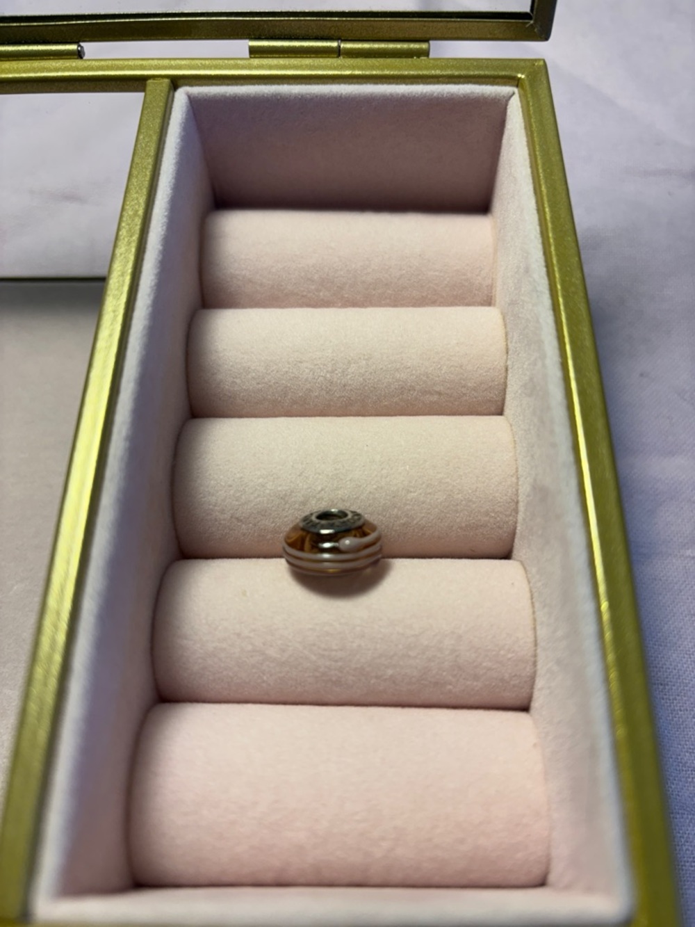 Pandora SILVER AND PINK Striped Glass Charm